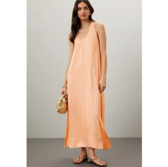 ROSETTA GETTY Collective Peach Satin Twist Back Halter Maxi Slip Dress Sz 6 - Picture 16 of 16